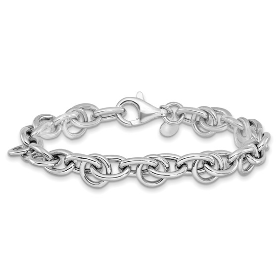 Leslie's Sterling Silver Rhodium-plated Polished Fancy Link Bracelet
