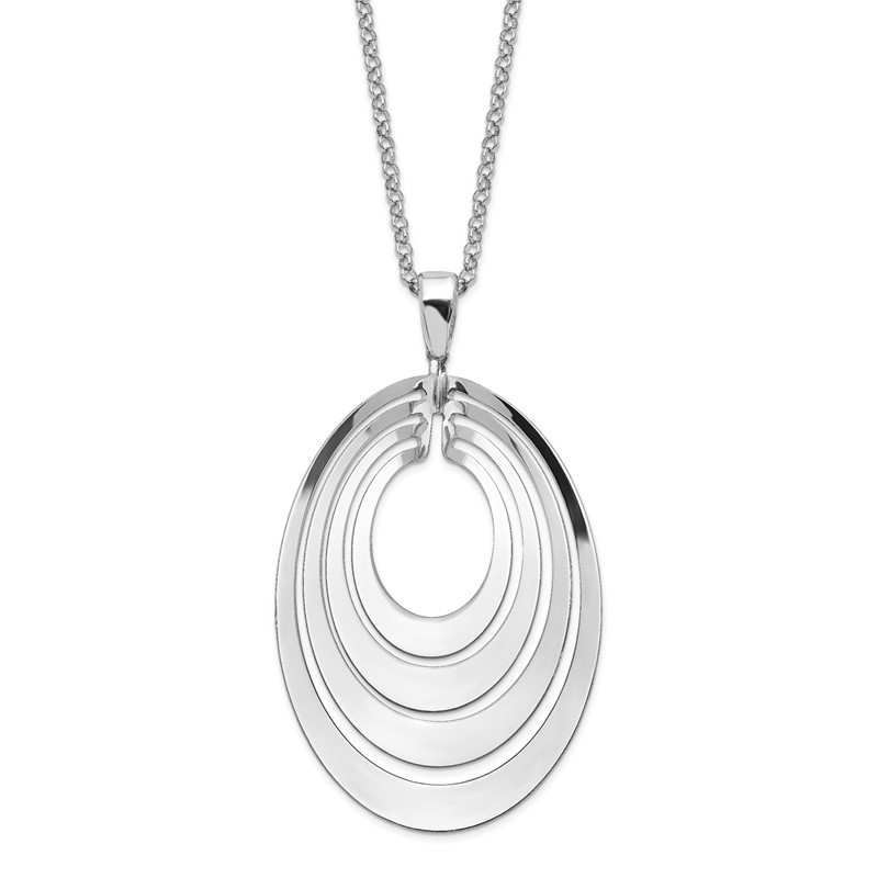 Sterling Silver Rh-plat Polished & Brushed w/ 1.25in ext. Necklace