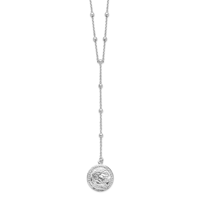 Sterling Silver Rhod-plated Roman Coin Y-drop w/in ext. Necklace