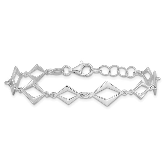 Leslie's Sterling Silver Rhodium-plated Polished w/ .75in ext Bracelet