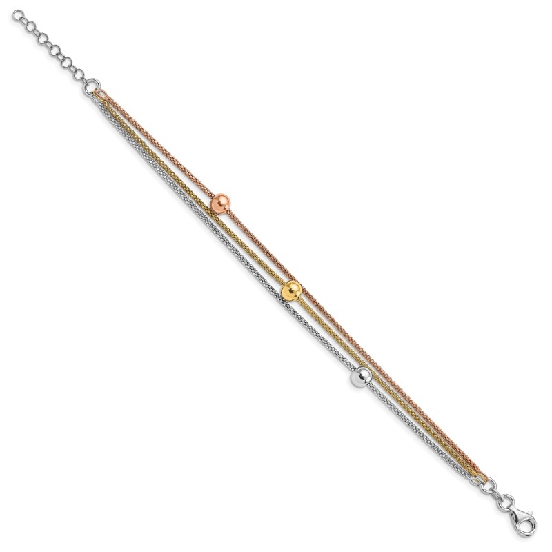 Sterling Silver Rose & Yellow Gold-plated w/ 1in ext Bracelet