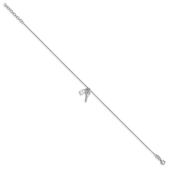 Leslie's Sterling Silver Rhodium-plated Lock and Key Dangle 9 inch Plus 1 inch Extender - Total 10 inch Anklet