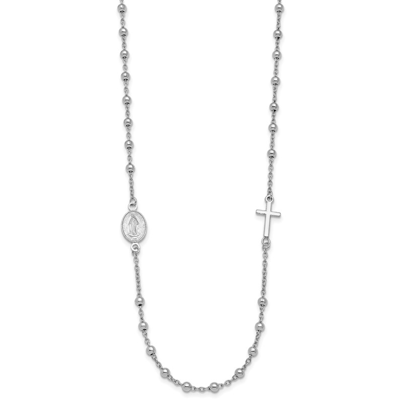 Sterling Silver Rhod-pl Cross and Miraculous Medal Necklace