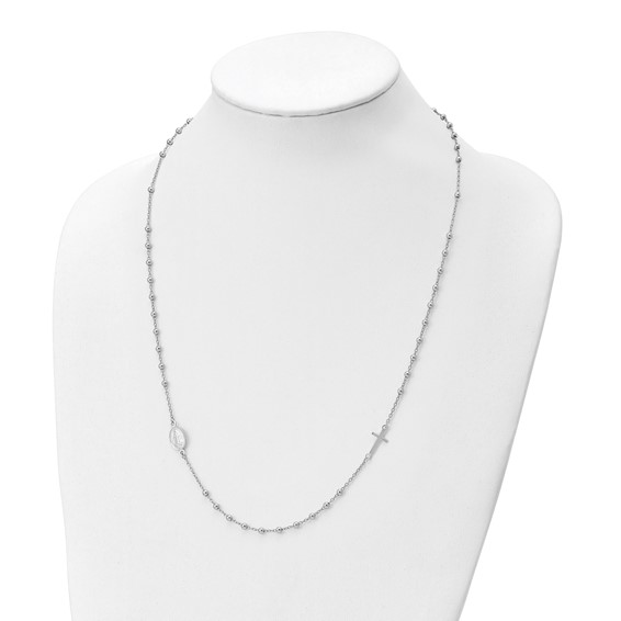 Leslie's Sterling Silver Rhod-pl Cross and Miraculous Medal Necklace