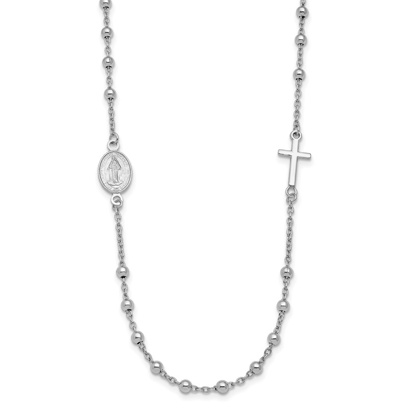 Sterling Silver Rhod-pl Cross and Miraculous Medal Necklace