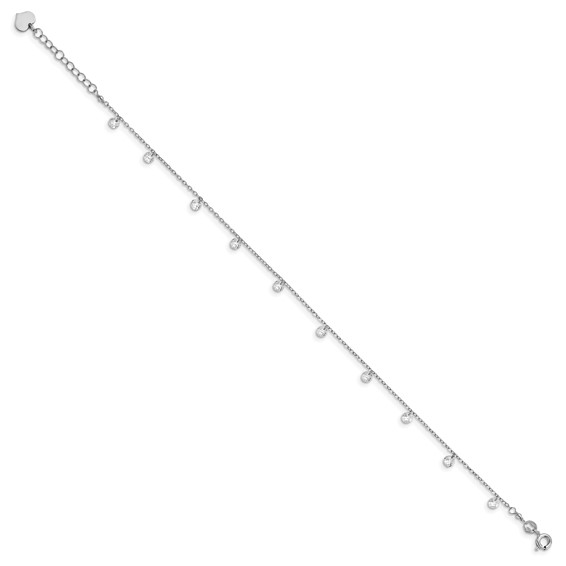 Leslie's Sterling Silver Rhodium-plated Crystal 9 inch Plus 1.25 inch Extender - Total 10.25 inch Anklet