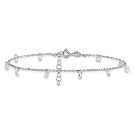 Leslie's Sterling Silver Rhodium-plated Crystal 9 inch Plus 1.25 inch Extender - Total 10.25 inch Anklet