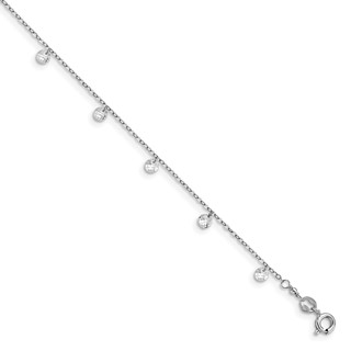 Leslie's Sterling Silver Rhodium-plated Crystal 9 inch Plus 1.25 inch Extender - Total 10.25 inch Anklet