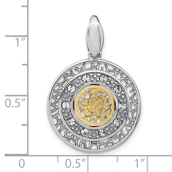 Leslie's Sterling Silver Rhod-plated Gold-tone Crystal Pendant