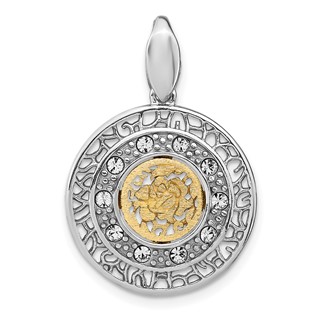Leslie's Sterling Silver Rhod-plated Gold-tone Crystal Pendant
