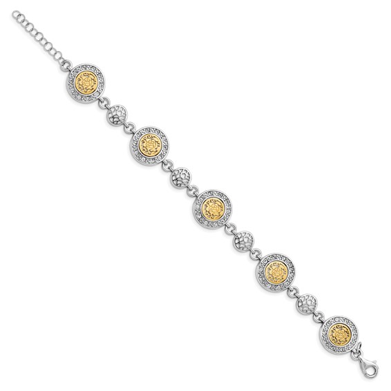 Leslie's Sterling Silver Rhod-plated Gold-tone w/1in ext. Crystal Bracelet