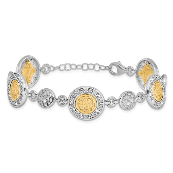 Leslie's Sterling Silver Rhod-plated Gold-tone w/1in ext. Crystal Bracelet