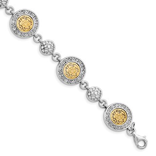 Leslie's Sterling Silver Rhod-plated Gold-tone w/1in ext. Crystal Bracelet