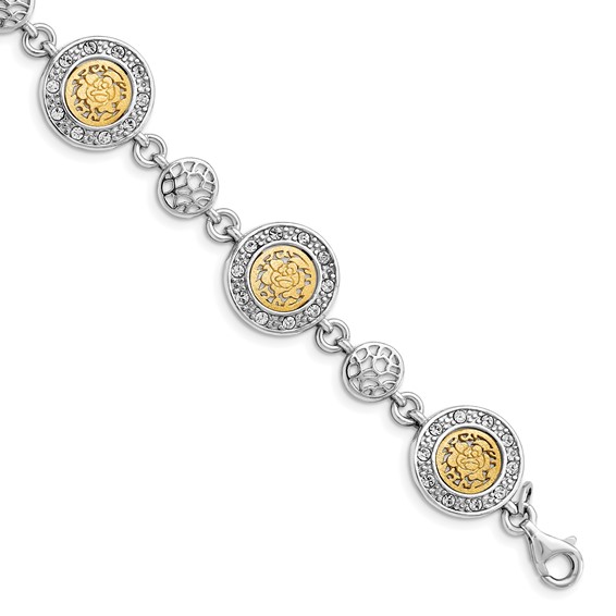 Leslie's Sterling Silver Rhod-plated Gold-tone w/1in ext. Crystal Bracelet