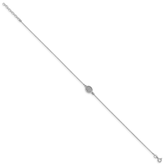 Leslie's Sterling Silver Rhodium-plated Glitter Oval 9 inch Plus 1 inch Extender - Total 10 inch Anklet