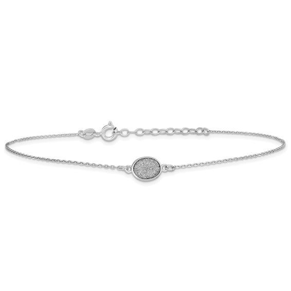 Leslie's Sterling Silver Rhodium-plated Glitter Oval 9 inch Plus 1 inch Extender - Total 10 inch Anklet
