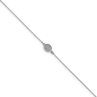 Leslie's Sterling Silver Rhodium-plated Glitter Oval 9 inch Plus 1 inch Extender - Total 10 inch Anklet