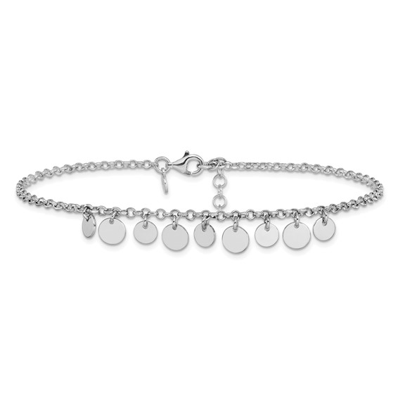 Leslie's Sterling Silver Rhodium-plated Disc 9 inch Plus 1.5 inch Extender - Total 10.5 inch Anklet