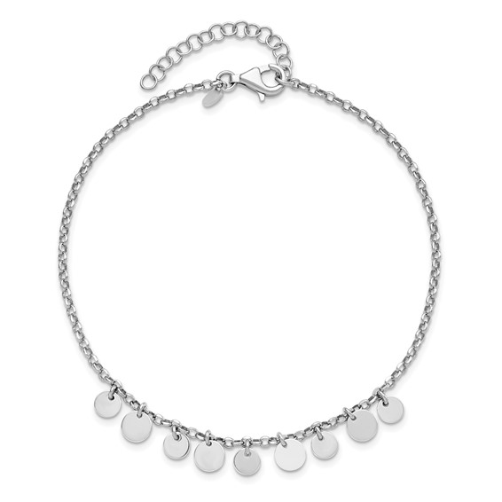 Leslie's Sterling Silver Rhodium-plated Disc 9 inch Plus 1.5 inch Extender - Total 10.5 inch Anklet