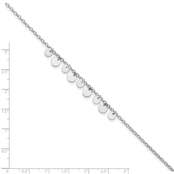 Leslie's Sterling Silver Rhodium-plated Disc 9 inch Plus 1.5 inch Extender - Total 10.5 inch Anklet