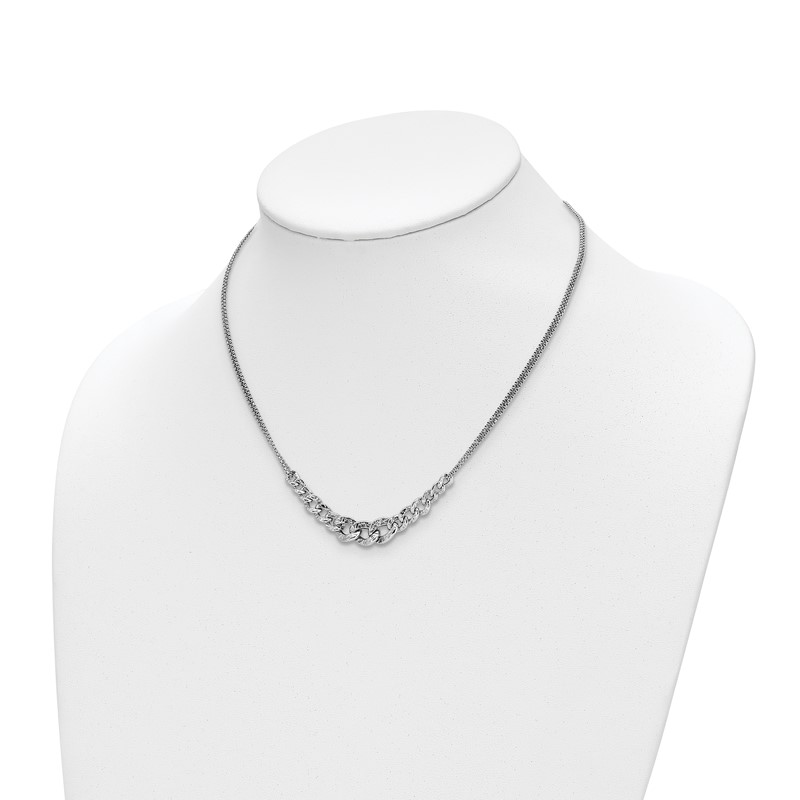 Sterling Silver Rhod-pl Textured Link 2 strand w/ 2in ext Necklace