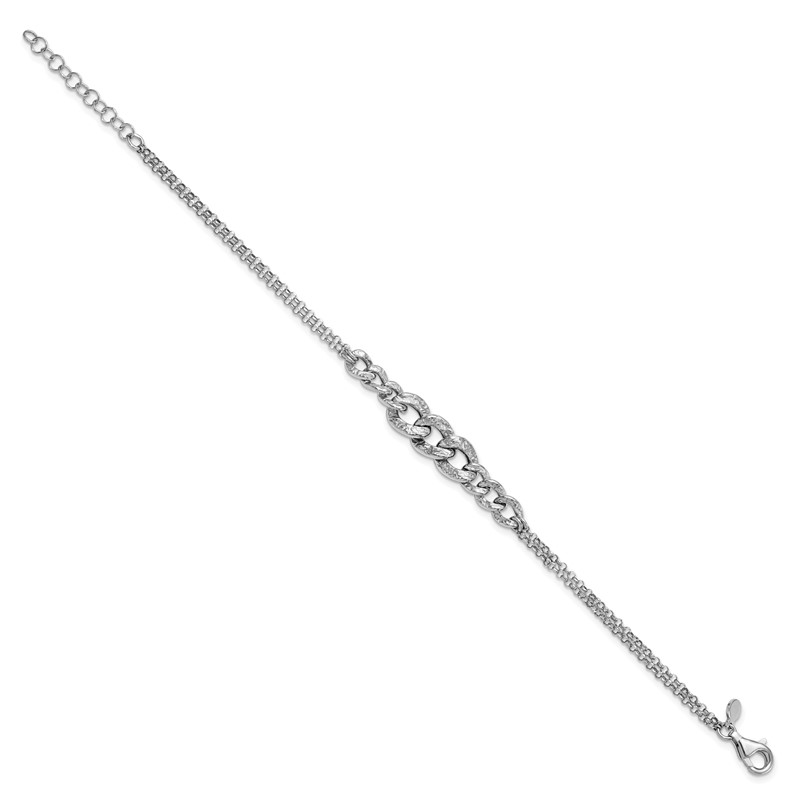 Sterling Silver Rhod-pl Textured Link 2 strand w/ 1in ext Bracelet