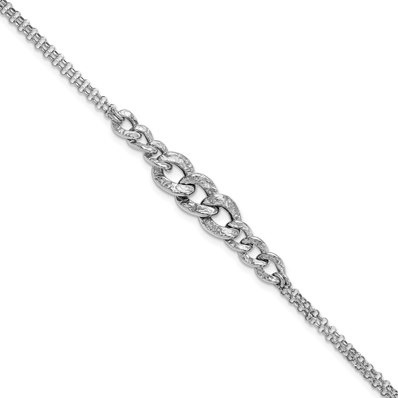 Sterling Silver Rhod-pl Textured Link 2 strand w/ 1in ext Bracelet