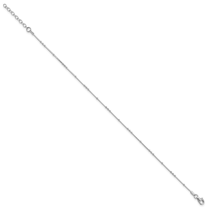 Sterling Silver Rhodium-plated Polished Beaded w/ 1in ext. Anklet