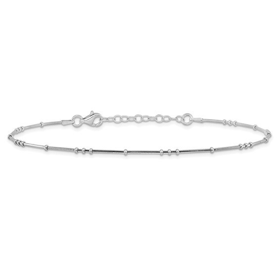 Leslie's Sterling Silver Rhodium-plated Beaded 9 inch Plus 1 inch Extender - Total 10 inch Anklet