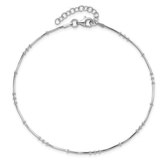 Leslie's Sterling Silver Rhodium-plated Beaded 9 inch Plus 1 inch Extender - Total 10 inch Anklet