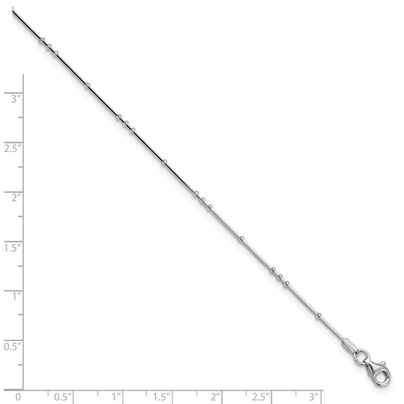 Leslie's Sterling Silver Rhodium-plated Beaded 9 inch Plus 1 inch Extender - Total 10 inch Anklet