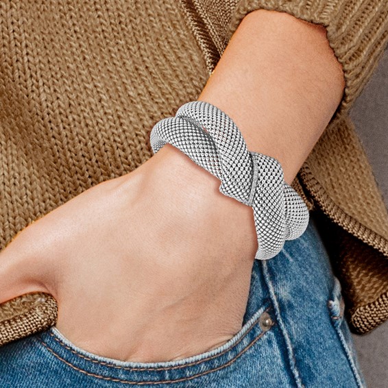 Leslie's Sterling Silver Rhodium-plated CZ Knot Bracelet