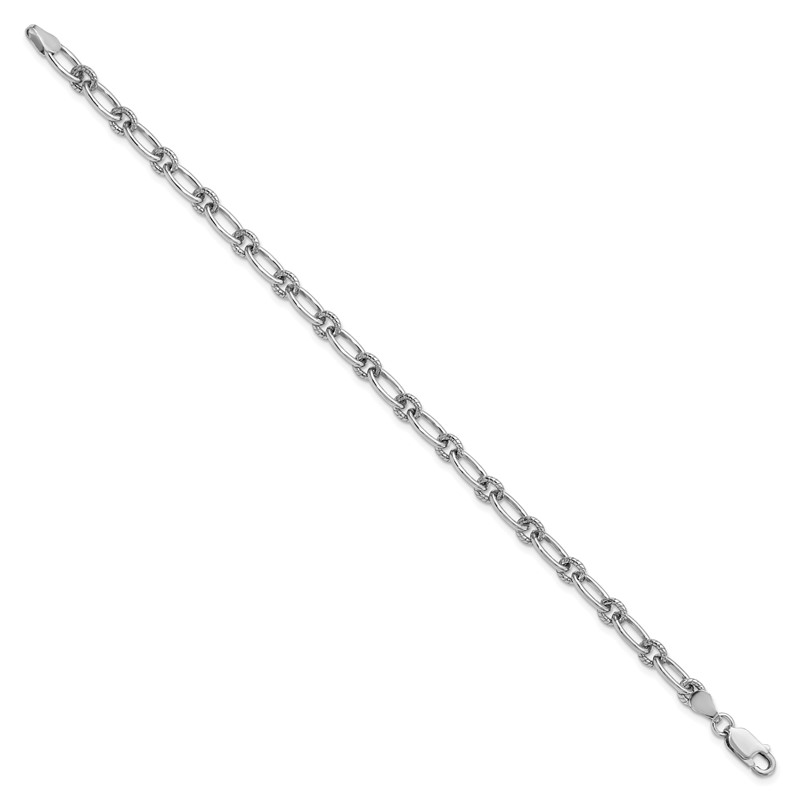 Sterling Silver Rhod-plated Textured Fancy Link Bracelet