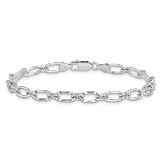Leslie's Sterling Silver Rhod-plated Textured Fancy Link Bracelet