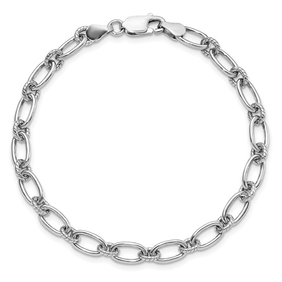 Leslie's Sterling Silver Rhod-plated Textured Fancy Link Bracelet
