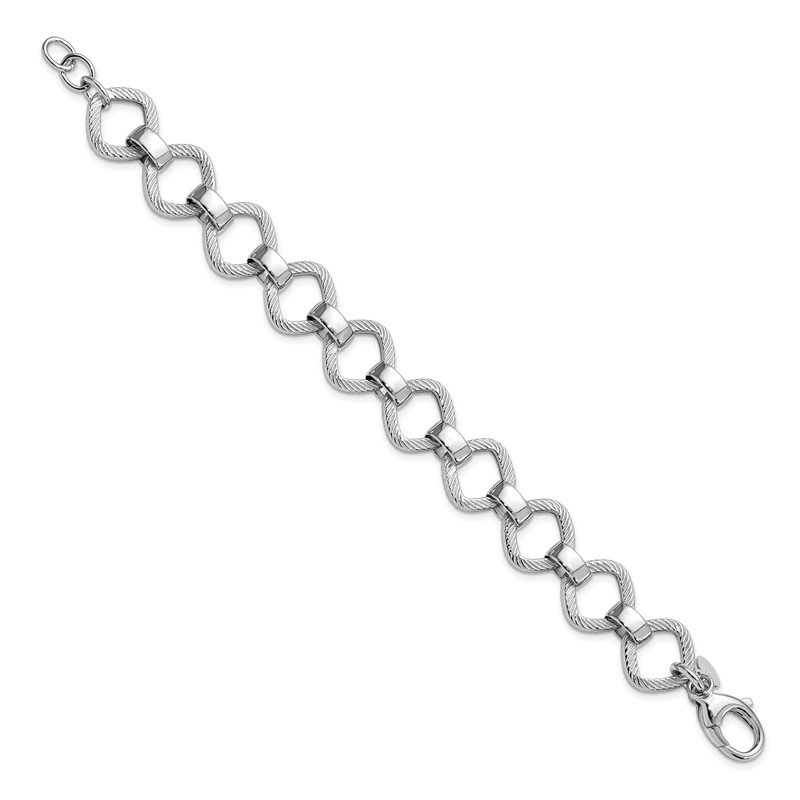 Sterling Silver Rhod-plated Polished Texture w .5in ext Bracelet