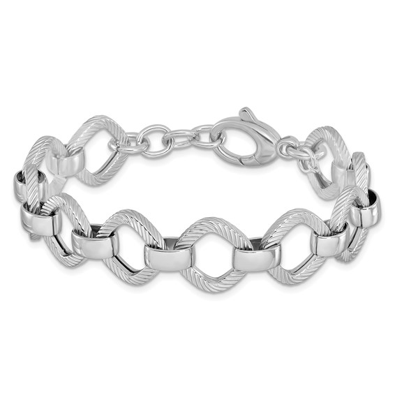 Leslie's Sterling Silver Rhod-plated Polished Texture w .5in ext Bracelet