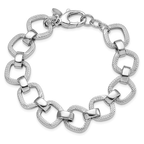 Leslie's Sterling Silver Rhod-plated Polished Texture w .5in ext Bracelet