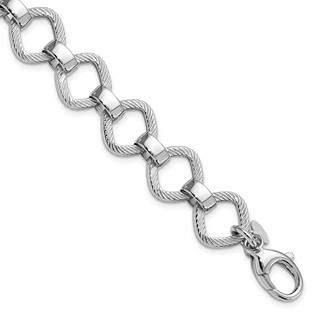 Leslie's Sterling Silver Rhod-plated Polished Texture w .5in ext Bracelet