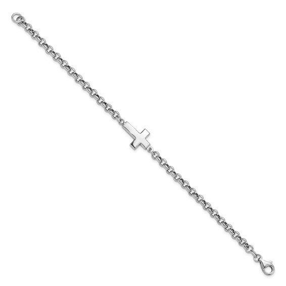 Leslie's Sterling Silver Rhodium-plated Cross Rolo Bracelet