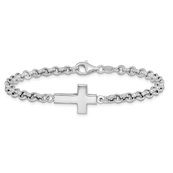 Leslie's Sterling Silver Rhodium-plated Cross Rolo Bracelet
