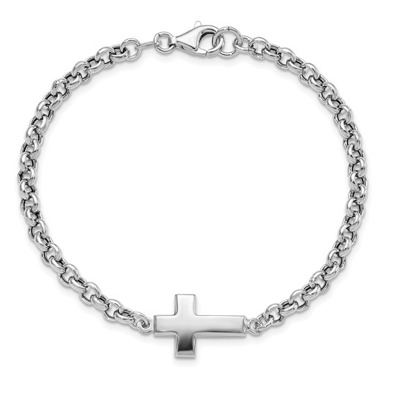 Leslie's Sterling Silver Rhodium-plated Cross Rolo Bracelet