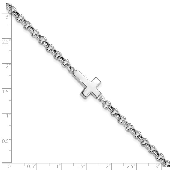 Leslie's Sterling Silver Rhodium-plated Cross Rolo Bracelet