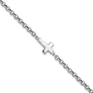 Leslie's Sterling Silver Rhodium-plated Cross Rolo Bracelet