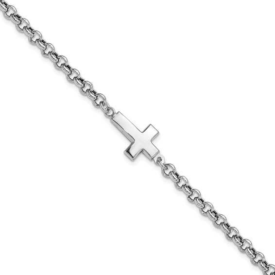 Leslie's Sterling Silver Rhodium-plated Cross Rolo Bracelet