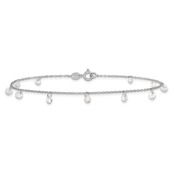 Leslie's Sterling Silver Rhodium-plated CZ Anklet