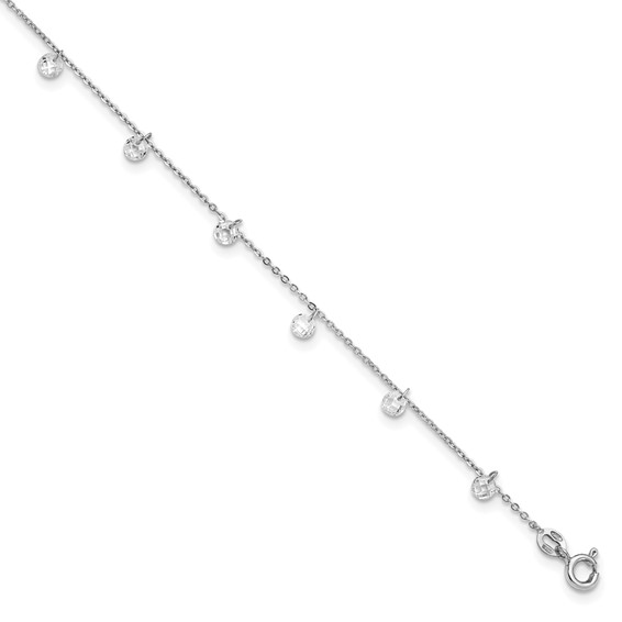 Leslie's Sterling Silver Rhodium-plated CZ Anklet