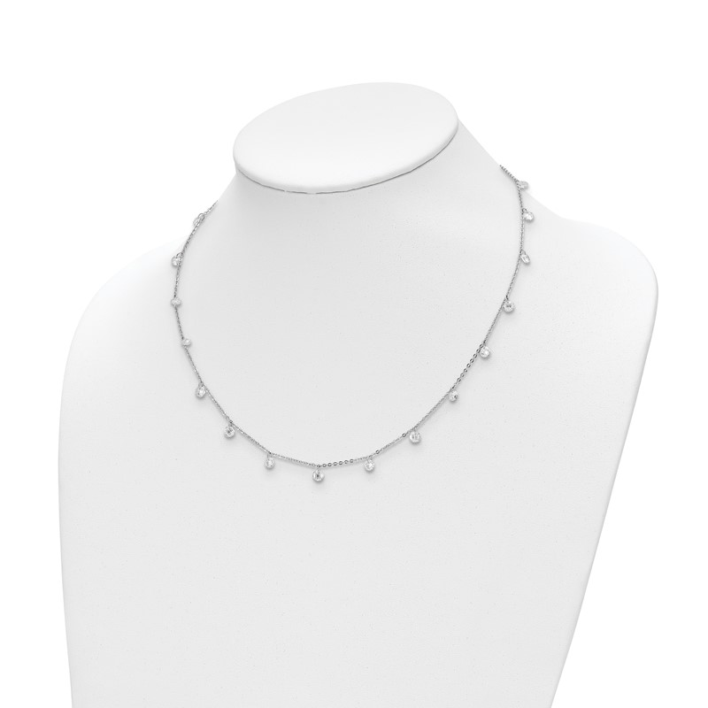 Sterling Silver Rhodium-plated CZ w/1in ext. Necklace