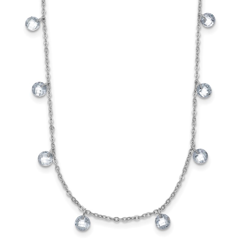 Sterling Silver Rhodium-plated CZ w/1in ext. Necklace