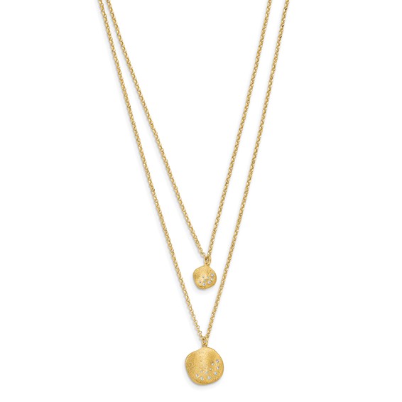 Leslie's Radiant Essence SS Gold-pl CZ Brushed 2-strand w/ 1.75 ext. Necklace